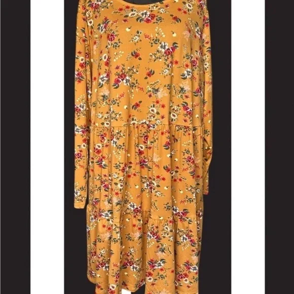 Love Fire Floral Tiered Long Sleeve Babydoll Mini Dress 3X Stretch Cottagecore - Picture 4 of 10